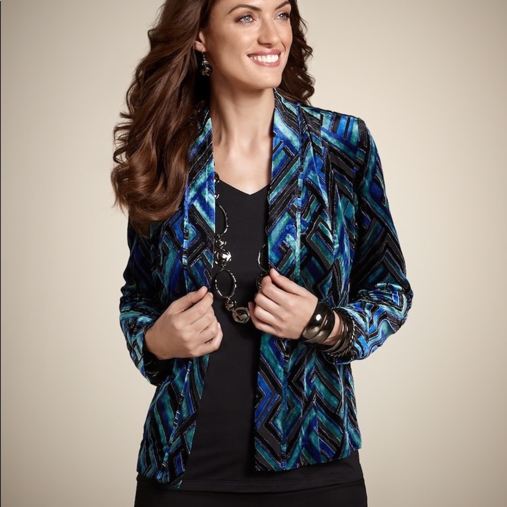 Chico’s earlene velvet burn out jacket